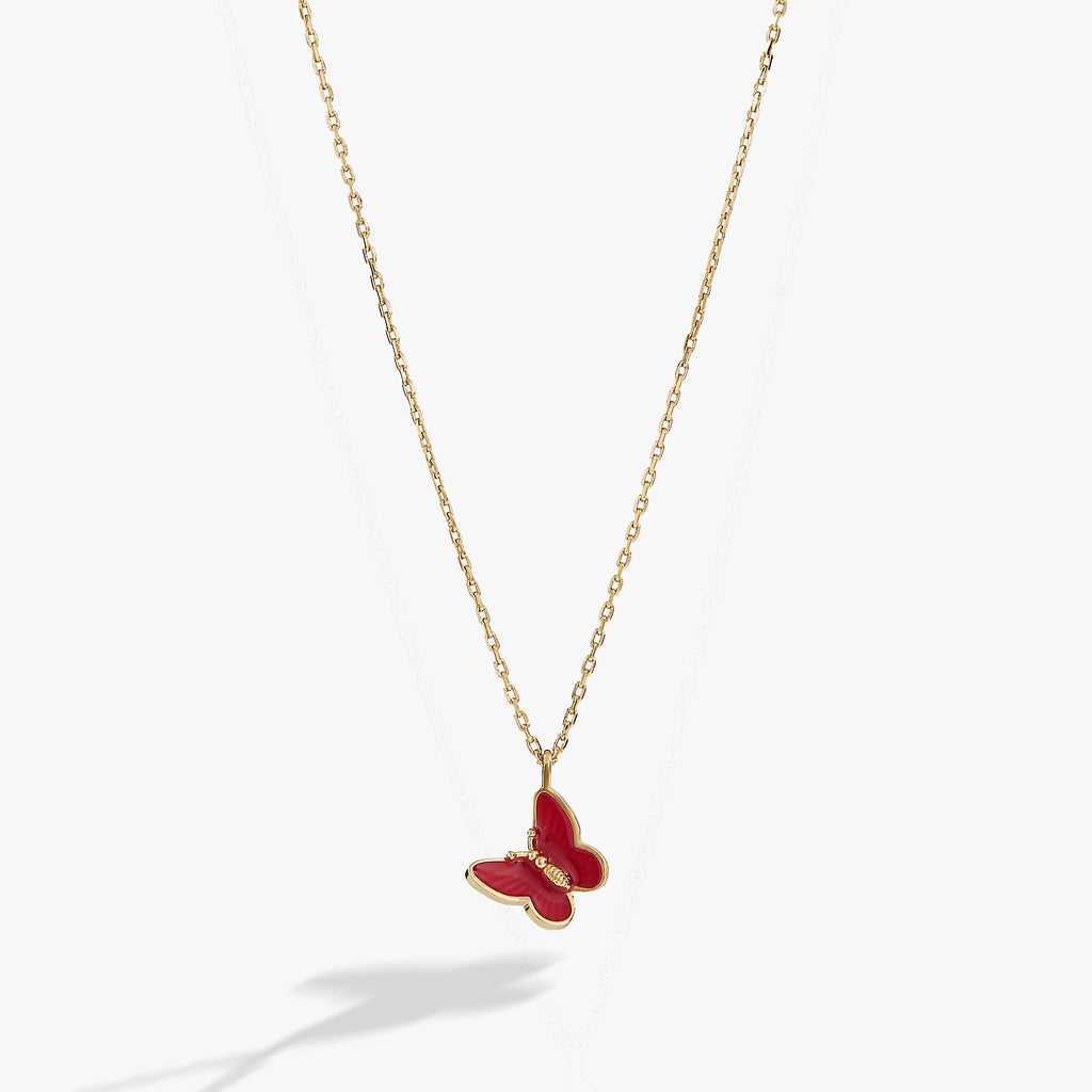Pink Enamel Butterfly Necklace