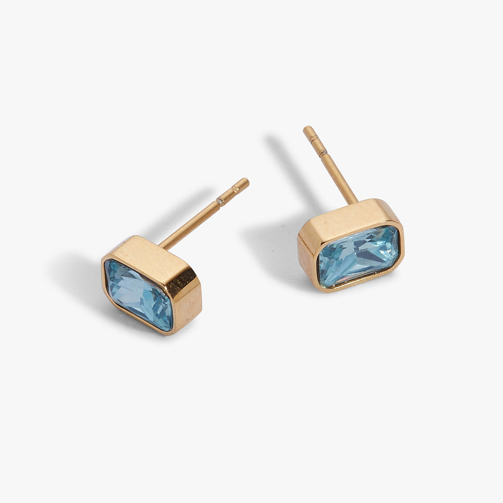 March Emerald-Cut Birthstone Stud