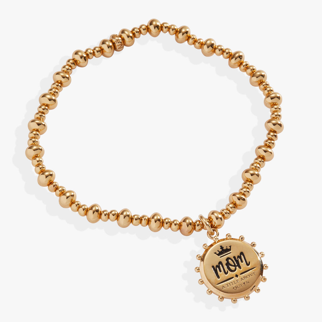 'Mom, A Title Above Queen' Beaded Stretch Charm Bracelet